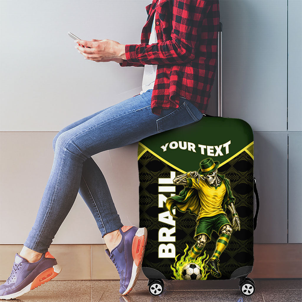 Personalized Brazil Football Luggage Cover Gothic Skull Skeleton Mascot Flaming Soccer Ball