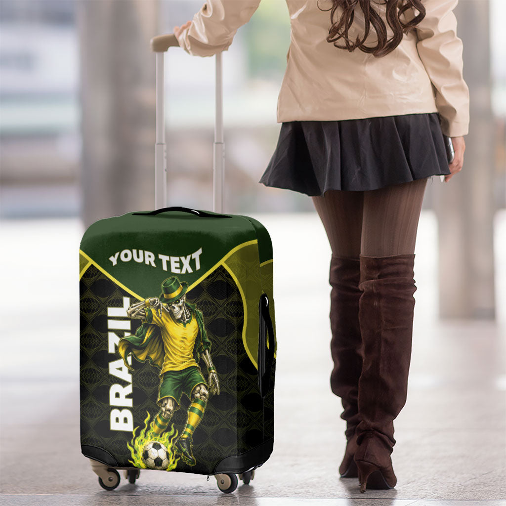 Personalized Brazil Football Luggage Cover Gothic Skull Skeleton Mascot Flaming Soccer Ball