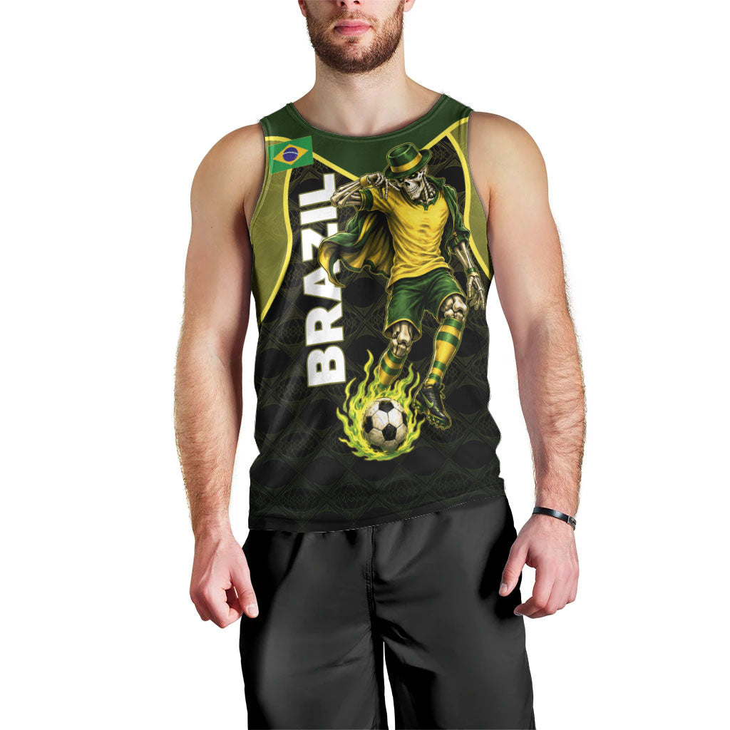 Personalized Brazil Football Men Tank Top Gothic Skull Skeleton Mascot Flaming Soccer Ball