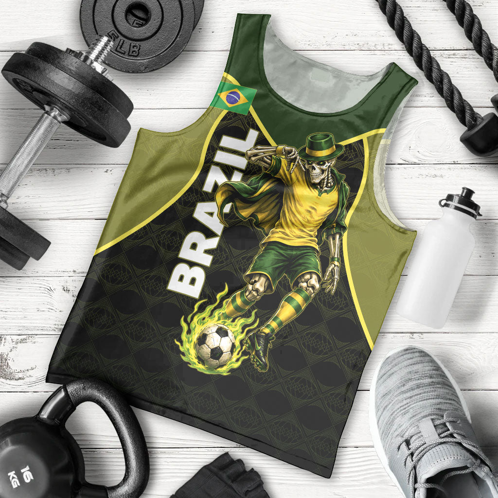 Personalized Brazil Football Men Tank Top Gothic Skull Skeleton Mascot Flaming Soccer Ball
