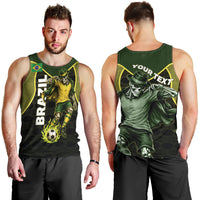 Personalized Brazil Football Men Tank Top Gothic Skull Skeleton Mascot Flaming Soccer Ball