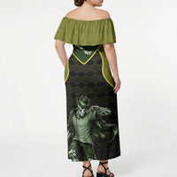 Personalized Brazil Football Off Shoulder Maxi Dress Gothic Skull Skeleton Mascot Flaming Soccer Ball