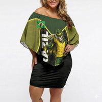 Personalized Brazil Football Off Shoulder Short Dress Gothic Skull Skeleton Mascot Flaming Soccer Ball