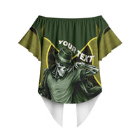 Personalized Brazil Football Off Shoulder Wrap Waist Top Gothic Skull Skeleton Mascot Flaming Soccer Ball