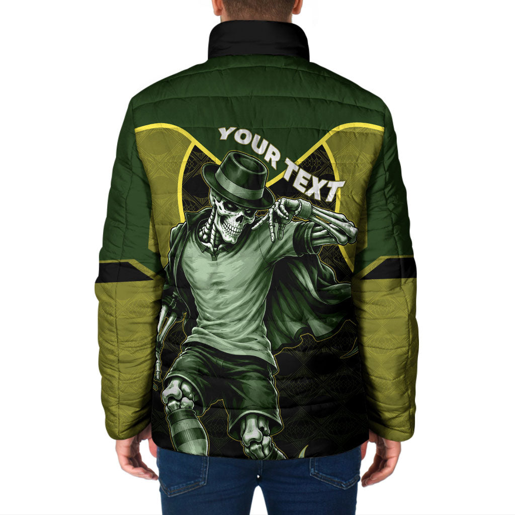 Personalized Brazil Football Padded Jacket Gothic Skull Skeleton Mascot Flaming Soccer Ball