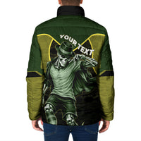 Personalized Brazil Football Padded Jacket Gothic Skull Skeleton Mascot Flaming Soccer Ball