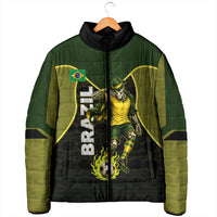 Personalized Brazil Football Padded Jacket Gothic Skull Skeleton Mascot Flaming Soccer Ball