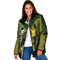 Personalized Brazil Football Padded Jacket Gothic Skull Skeleton Mascot Flaming Soccer Ball