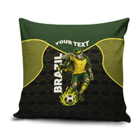 Personalized Brazil Football Pillow Cover Gothic Skull Skeleton Mascot Flaming Soccer Ball