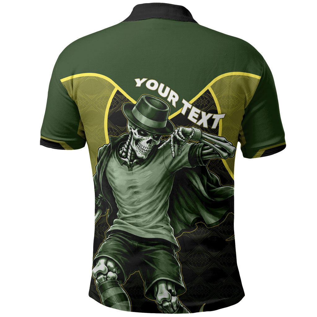 Personalized Brazil Football Polo Shirt Gothic Skull Skeleton Mascot Flaming Soccer Ball