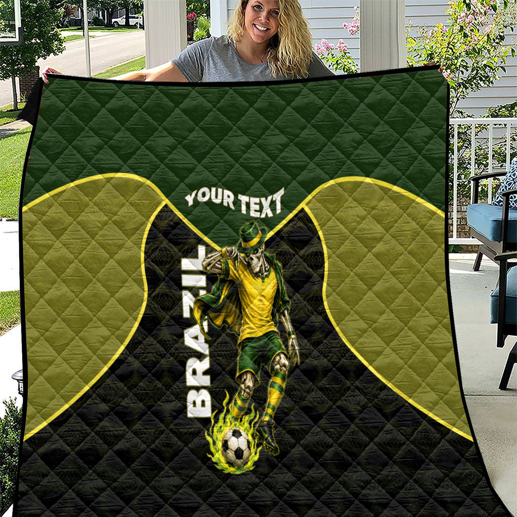 Personalized Brazil Football Quilt Gothic Skull Skeleton Mascot Flaming Soccer Ball