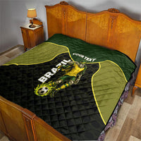 Personalized Brazil Football Quilt Gothic Skull Skeleton Mascot Flaming Soccer Ball