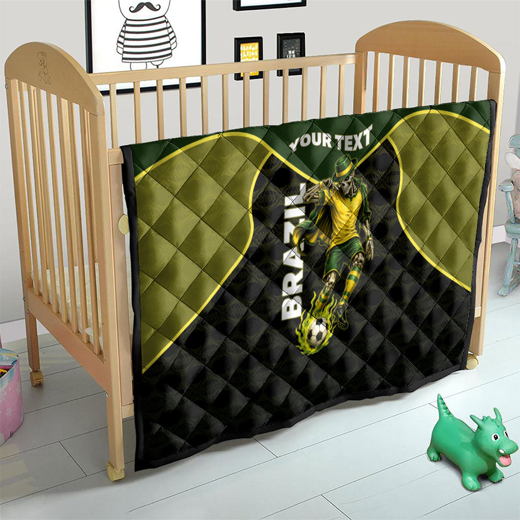 Personalized Brazil Football Quilt Gothic Skull Skeleton Mascot Flaming Soccer Ball