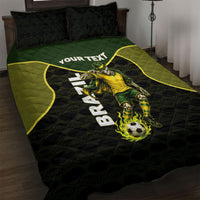 Personalized Brazil Football Quilt Bed Set Gothic Skull Skeleton Mascot Flaming Soccer Ball