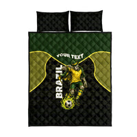 Personalized Brazil Football Quilt Bed Set Gothic Skull Skeleton Mascot Flaming Soccer Ball