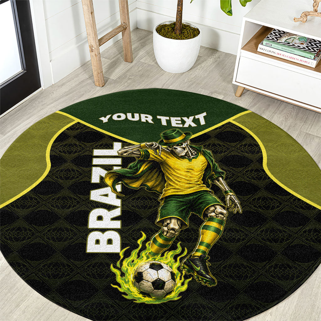 Personalized Brazil Football Round Carpet Gothic Skull Skeleton Mascot Flaming Soccer Ball