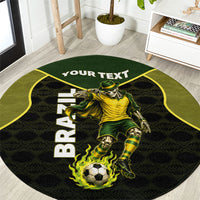 Personalized Brazil Football Round Carpet Gothic Skull Skeleton Mascot Flaming Soccer Ball