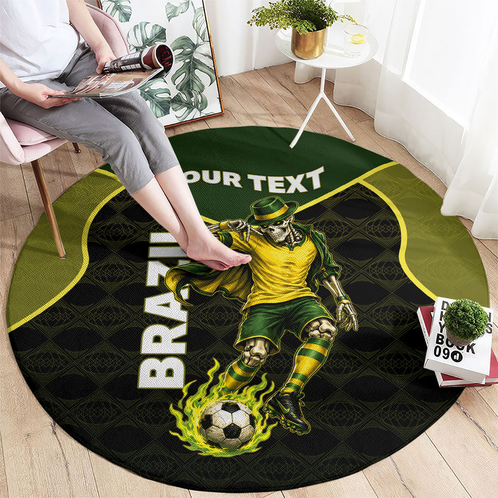 Personalized Brazil Football Round Carpet Gothic Skull Skeleton Mascot Flaming Soccer Ball