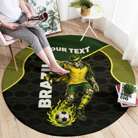 Personalized Brazil Football Round Carpet Gothic Skull Skeleton Mascot Flaming Soccer Ball