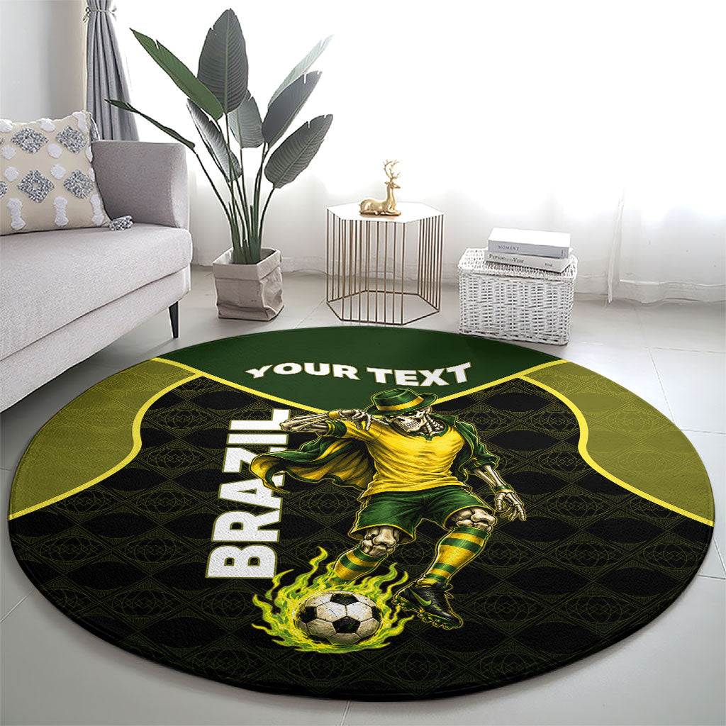 Personalized Brazil Football Round Carpet Gothic Skull Skeleton Mascot Flaming Soccer Ball