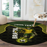 Personalized Brazil Football Round Carpet Gothic Skull Skeleton Mascot Flaming Soccer Ball