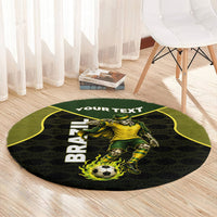 Personalized Brazil Football Round Carpet Gothic Skull Skeleton Mascot Flaming Soccer Ball