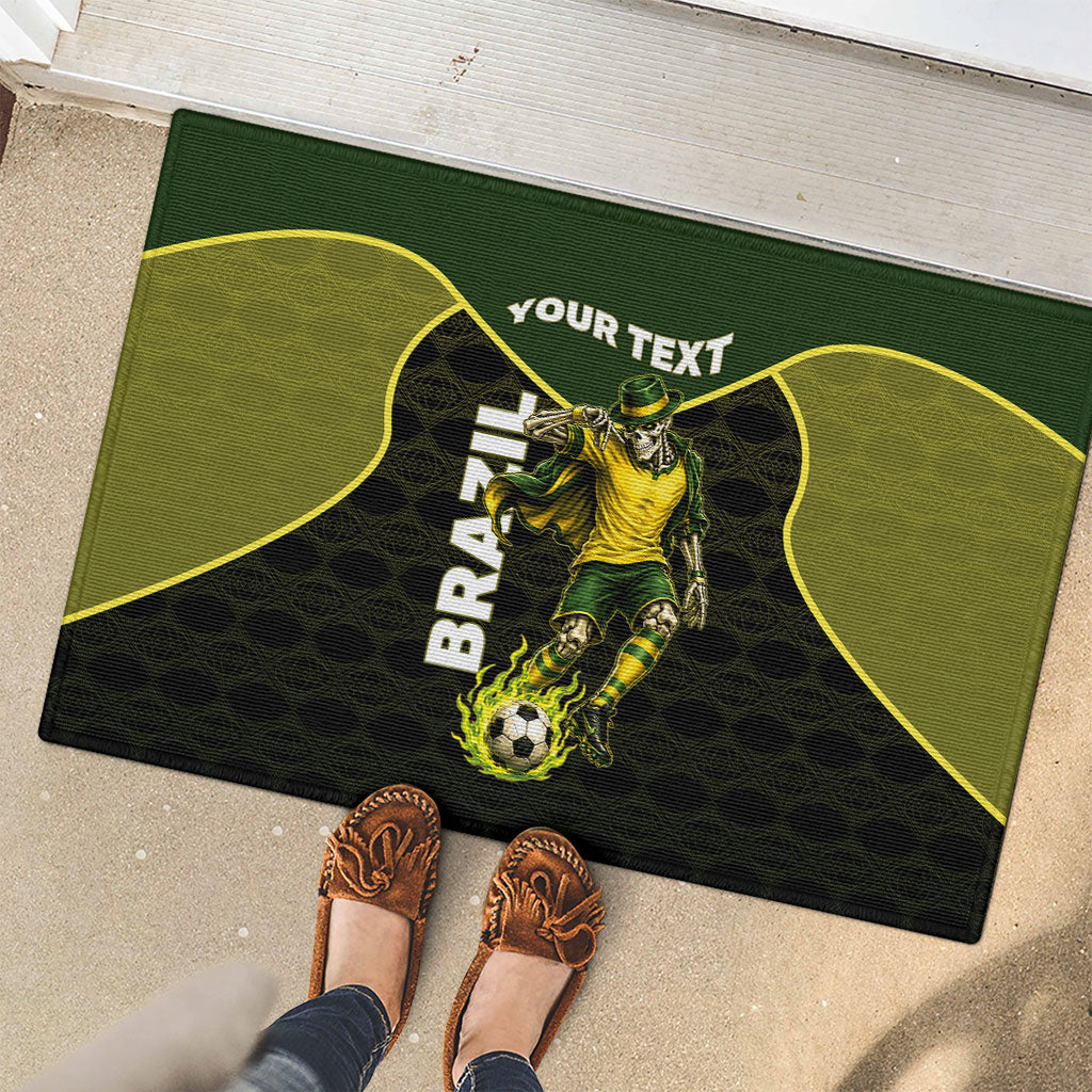 Personalized Brazil Football Rubber Doormat Gothic Skull Skeleton Mascot Flaming Soccer Ball