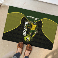 Personalized Brazil Football Rubber Doormat Gothic Skull Skeleton Mascot Flaming Soccer Ball