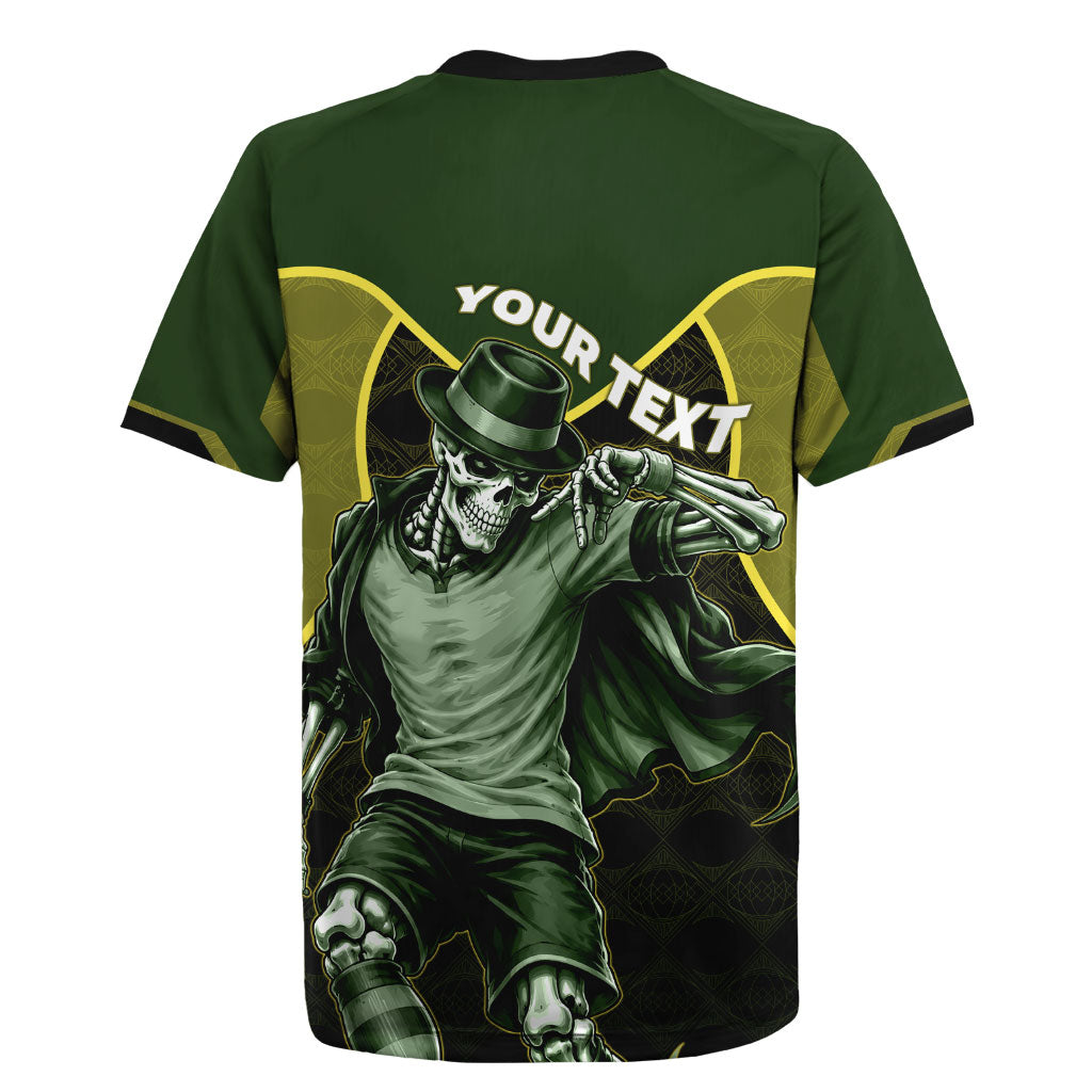 Personalized Brazil Football Rugby Jersey Gothic Skull Skeleton Mascot Flaming Soccer Ball