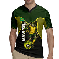 Personalized Brazil Football Rugby Jersey Gothic Skull Skeleton Mascot Flaming Soccer Ball