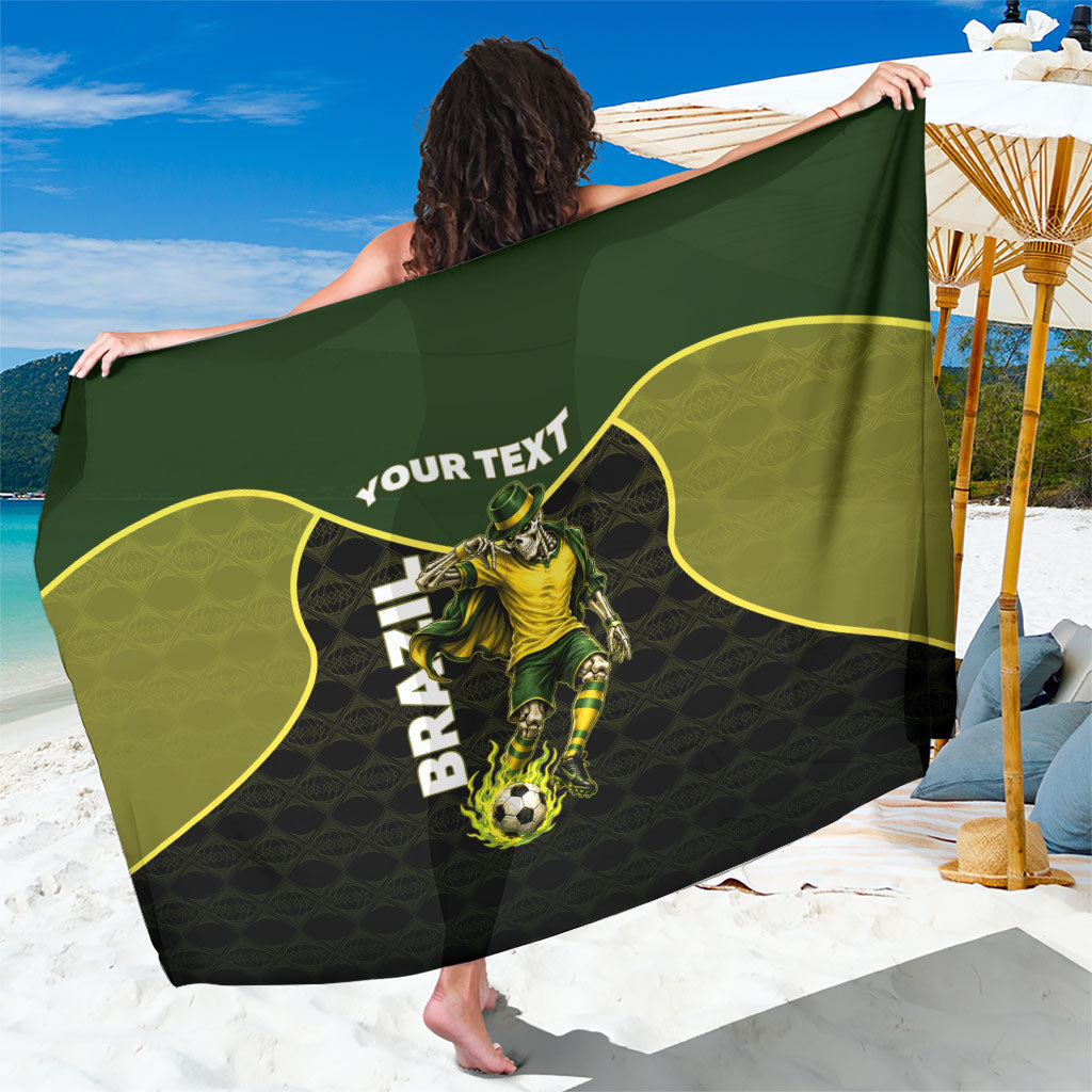 Personalized Brazil Football Sarong Gothic Skull Skeleton Mascot Flaming Soccer Ball