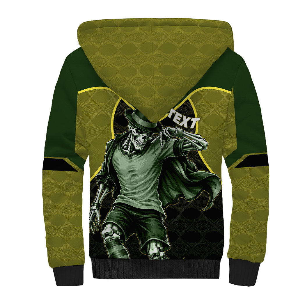 Personalized Brazil Football Sherpa Hoodie Gothic Skull Skeleton Mascot Flaming Soccer Ball