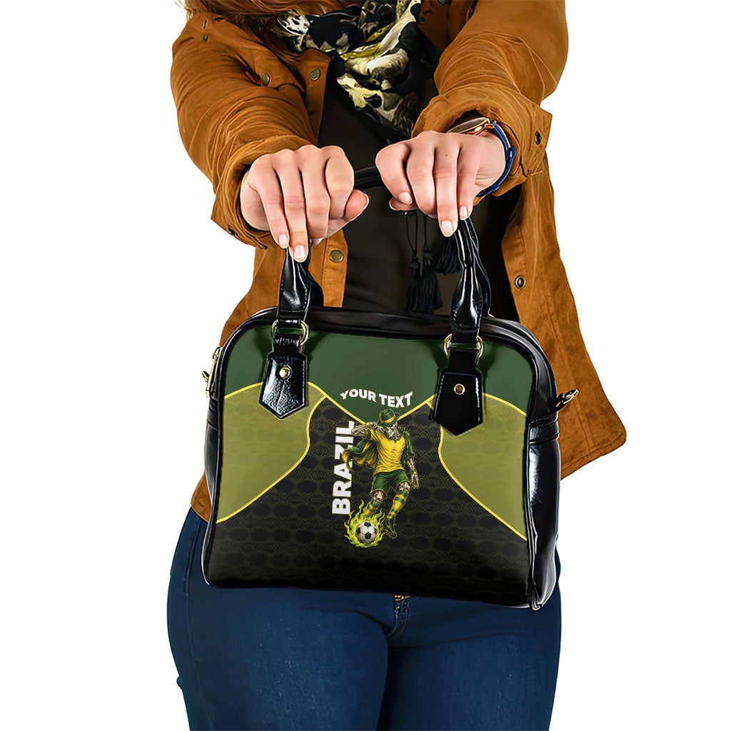 Personalized Brazil Football Shoulder Handbag Gothic Skull Skeleton Mascot Flaming Soccer Ball