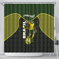 Personalized Brazil Football Shower Curtain Gothic Skull Skeleton Mascot Flaming Soccer Ball