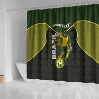 Personalized Brazil Football Shower Curtain Gothic Skull Skeleton Mascot Flaming Soccer Ball
