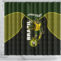 Personalized Brazil Football Shower Curtain Gothic Skull Skeleton Mascot Flaming Soccer Ball