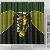 Personalized Brazil Football Shower Curtain Gothic Skull Skeleton Mascot Flaming Soccer Ball
