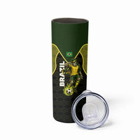 Personalized Brazil Football Skinny Tumbler Gothic Skull Skeleton Mascot Flaming Soccer Ball