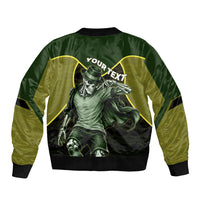 Personalized Brazil Football Sleeve Zip Bomber Jacket Gothic Skull Skeleton Mascot Flaming Soccer Ball