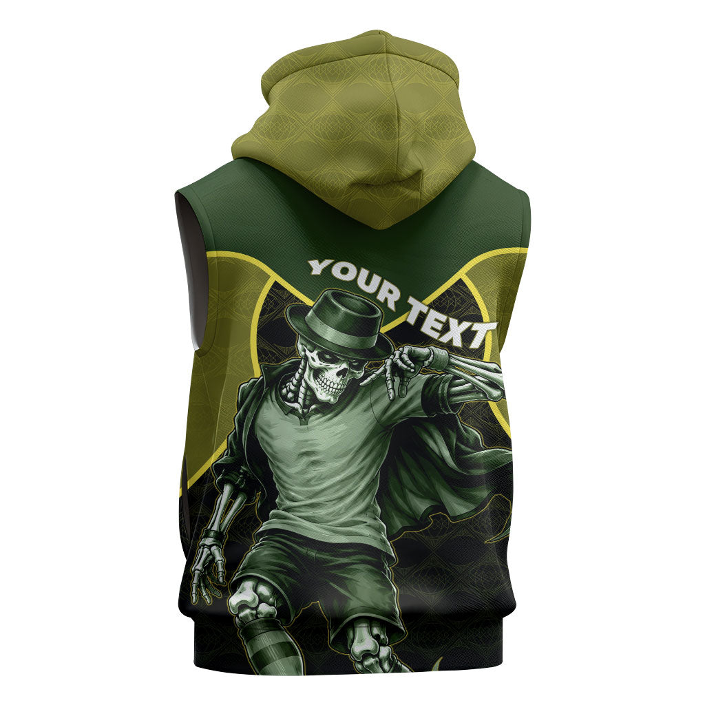 Personalized Brazil Football Sleeveless Hoodie Gothic Skull Skeleton Mascot Flaming Soccer Ball
