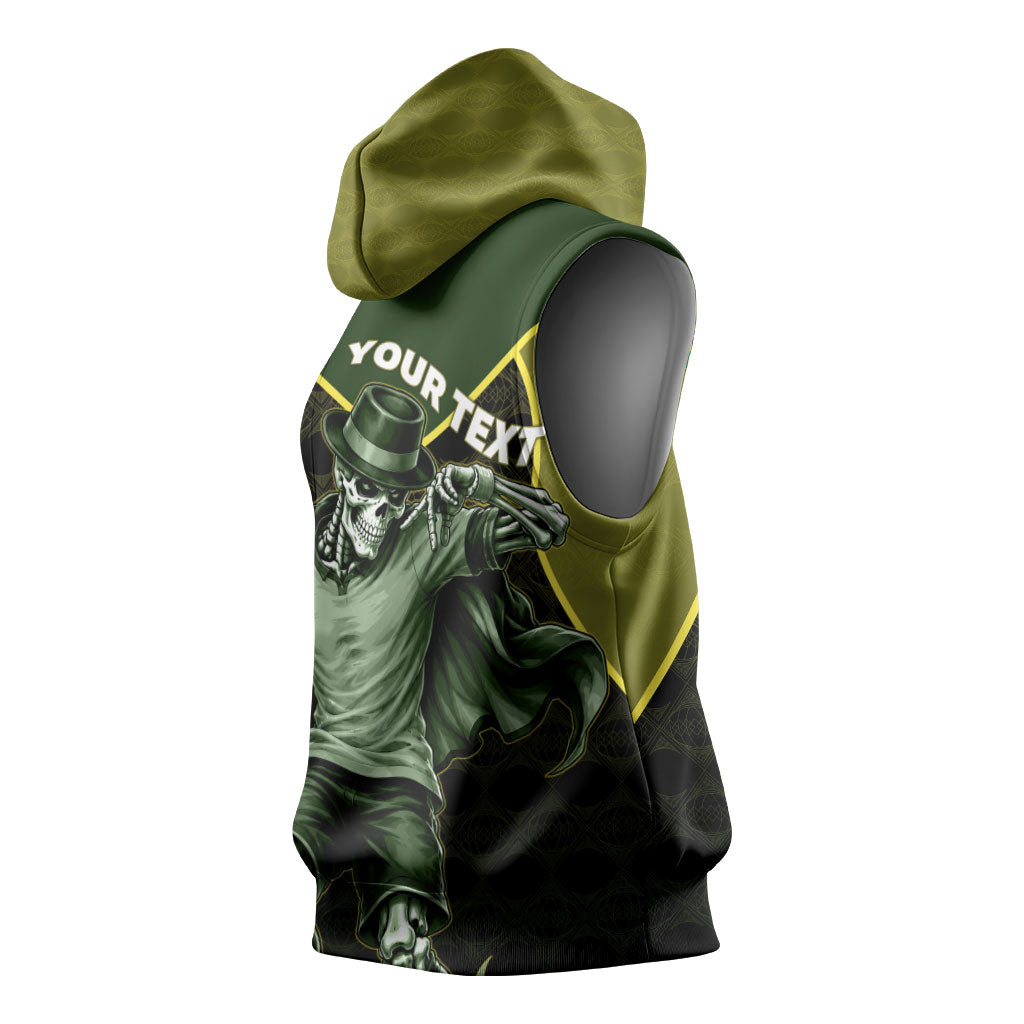 Personalized Brazil Football Sleeveless Hoodie Gothic Skull Skeleton Mascot Flaming Soccer Ball