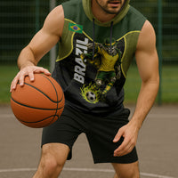 Personalized Brazil Football Sleeveless Hoodie Gothic Skull Skeleton Mascot Flaming Soccer Ball