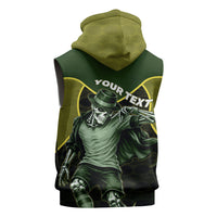 Personalized Brazil Football Sleeveless Zip Hoodie Gothic Skull Skeleton Mascot Flaming Soccer Ball