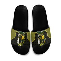 Personalized Brazil Football Slide Sandals Gothic Skull Skeleton Mascot Flaming Soccer Ball