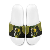 Personalized Brazil Football Slide Sandals Gothic Skull Skeleton Mascot Flaming Soccer Ball