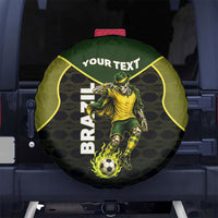 Personalized Brazil Football Spare Tire Cover Gothic Skull Skeleton Mascot Flaming Soccer Ball