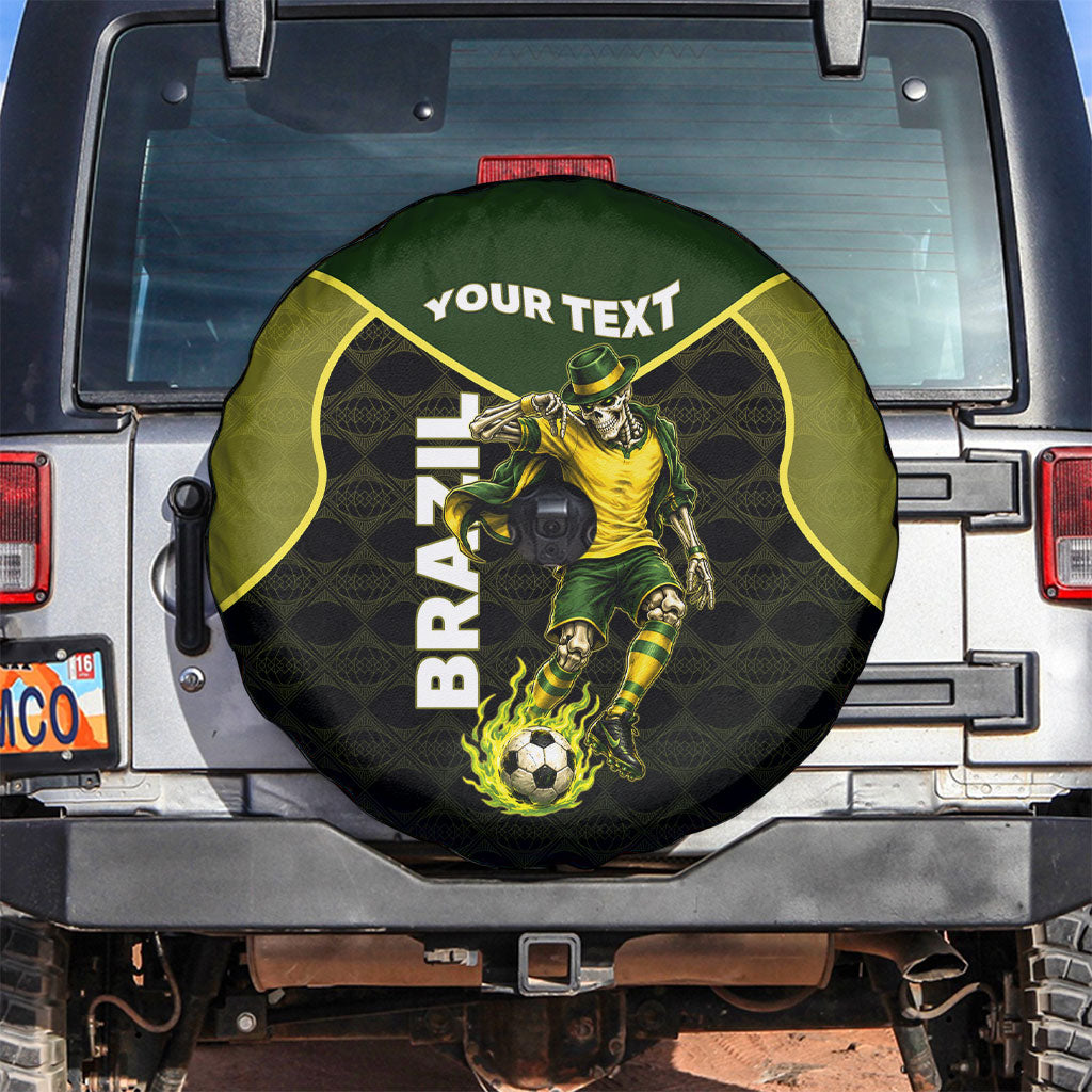 Personalized Brazil Football Spare Tire Cover Gothic Skull Skeleton Mascot Flaming Soccer Ball