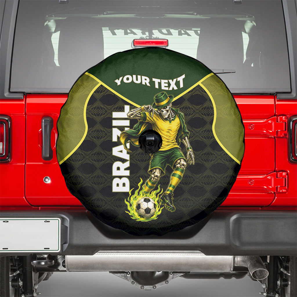 Personalized Brazil Football Spare Tire Cover Gothic Skull Skeleton Mascot Flaming Soccer Ball
