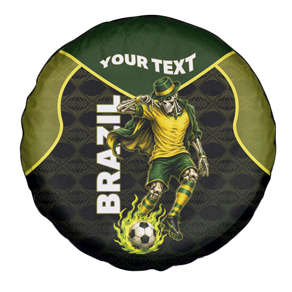 Personalized Brazil Football Spare Tire Cover Gothic Skull Skeleton Mascot Flaming Soccer Ball