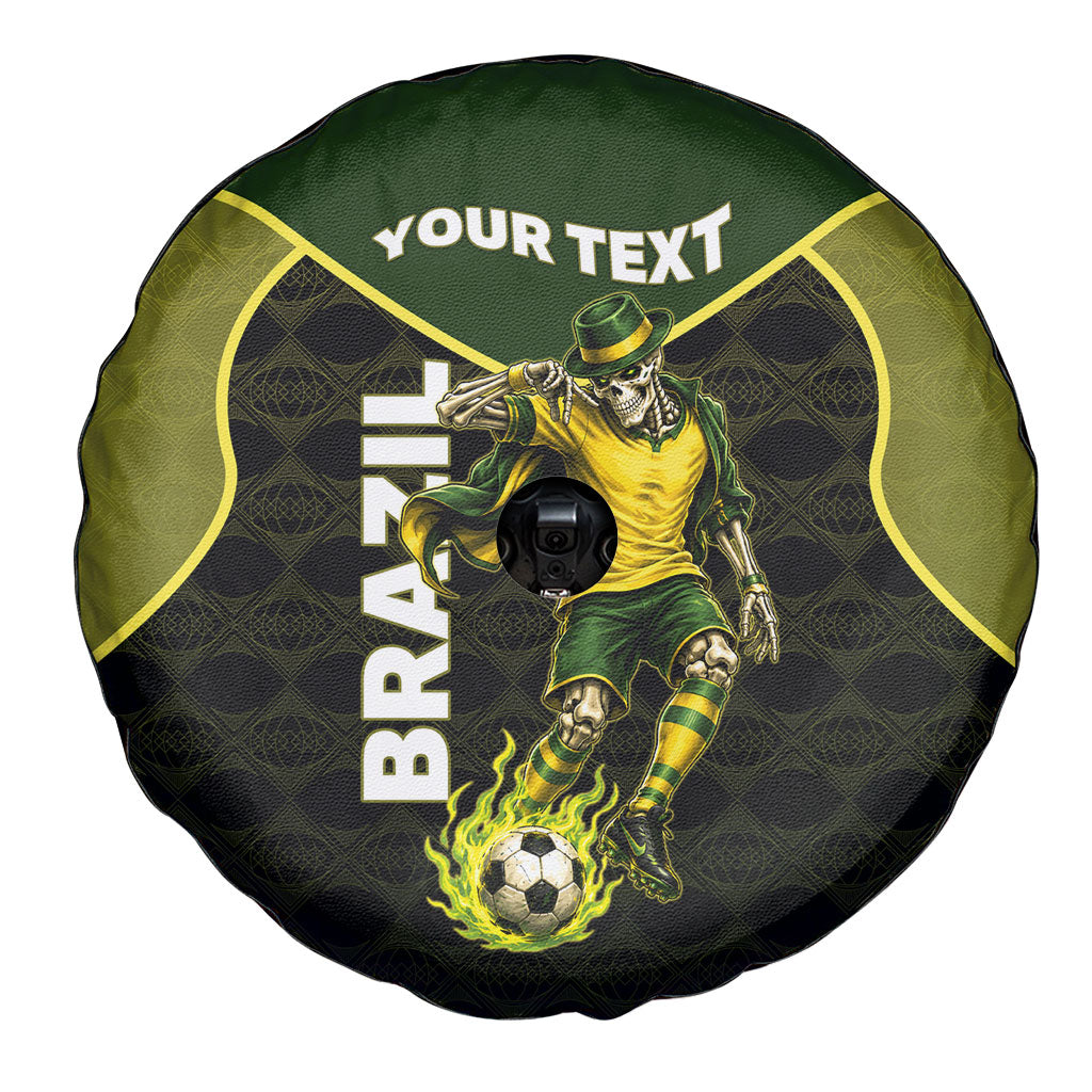 Personalized Brazil Football Spare Tire Cover Gothic Skull Skeleton Mascot Flaming Soccer Ball